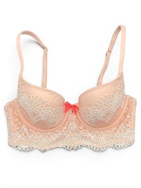 VICTORIA SECRET Peach Lace Longline Bra with Coral Accent 34B